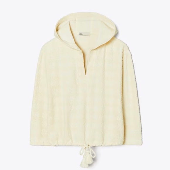 NWT Tory Burch Terry Jacquard Logo Hoodie XS Ivory $360 - Picture 1 of 8